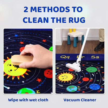 Kids Rug 3x5 Rug Solar System Pattern Nursery Rug Baby Soft Area Rug Non Shedding Carpet for Babyroom Play Room Non Slip Educational Rug Galaxy Outer Space Playmat, Blue|Solar System 3'x5'