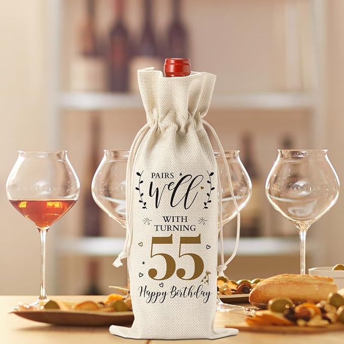 55th Birthday Gifts for Women Men Funny Wine Bag 55th Birthday Decorations Party Favors Anniversary Retirement 55 Year Old Gifts for Woman Her Him Grandma Wife Friends Mom Wine Gift Bag