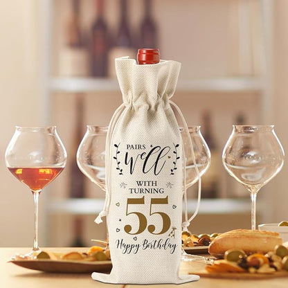 55th Birthday Gifts for Women Men Funny Wine Bag 55th Birthday Decorations Party Favors Anniversary Retirement 55 Year Old Gifts for Woman Her Him Grandma Wife Friends Mom Wine Gift Bag