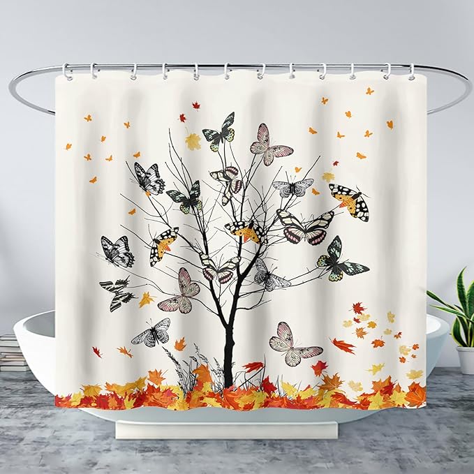 AILONEN Butterfly Shower Curtain,Vintage Colorful Butterflies Art Bath Curtain Minimalist Bathroom Curtain 72" W*78" H Polyester Waterproof Bathroom Curtain with 12 Hooks