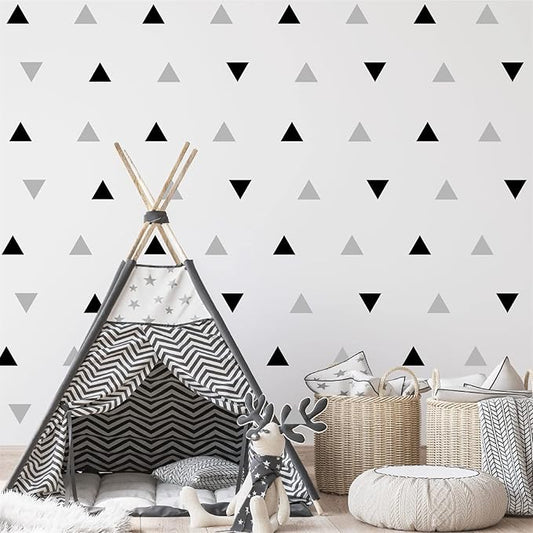 Triangle Wall Stickers Vinyl 160Pcs Black and Grey Wall Decals Peel and Stick Modern Wall Stickers Geometric Wall Decal Kids Wall Stickers Neutral Wall Stickers for Bedroom Living Room Nursery Decor