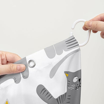 AILONEN Cat Shower Curtain 48" W*72" H Funny Cartoon Cat Grey Printed Bath Curtain Cat Theme Shower Curtain Minimalist Bathroom Curtain Decor Polyester Waterproof Curtain with 12 Hooks