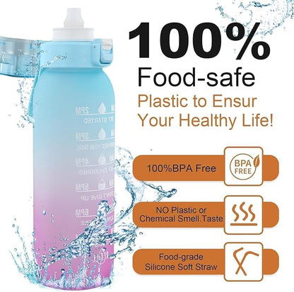 Air Water Bottle, 32 oz Motivational Water Bottles with Time Marker-BPA Free, Air Water Bottle with 5 Flavor Pods, 0% Sugar Water Cup Suitable for Outdoor Sport,Gifts From Friends, Birthday Gifts