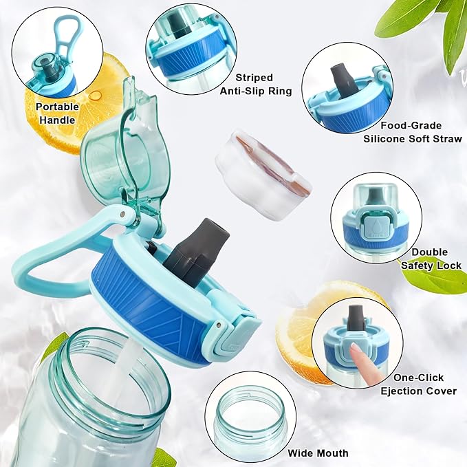 Air Water Bottle, (24oz) Air Water Bottle with Flavor Pods, Leak Proof Scented Water Bottle with Large Portable Handle, 0 Suger No BPA for Gym, Outdoors, Schools (Blue Tilted Head)
