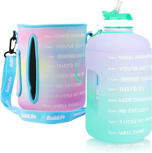 QuiFit Motivational Gallon Water Bottle - with Straw & Time Marker BPA Free Large Reusable Sport Water Jug with Handle for Fitness Outdoor Enthusiasts Leak-Proof