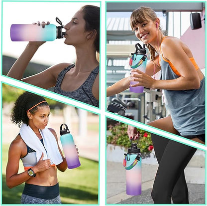 40oz Insulated Water Bottles with Straw and Paracord Handle, Metal Flask Bottle Keep Cold for Cold-48H Hot-24H, Double Vacuum Travel Thermo Mug with Carrying Pouch for Sports Hiking Cycling Running