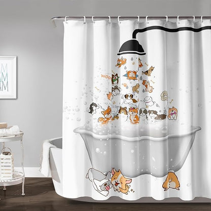AILONEN Cute Corgi Shower Curtain for Kids 72" W*84" H Inch,Cartoon Dog Funny Animals Nursery Lovely Hilarious,12 Pack Hooks Polyester Waterproof Fabric Decor for Bathroom Bathtub Panels