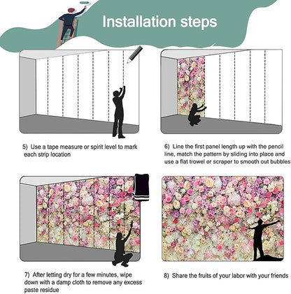 3D Pink Rose Flower Wall Large Floral Mural Wallpaper for Living Room Wall Decor (Not Peel and Stick)