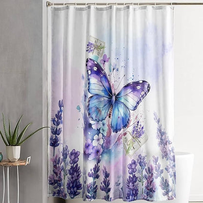 AILONEN Beautiful Butterfly Shower Curtain Bathroom 48" W*72" H Purple Butterfly Curtain Cloth Fabric Bathroom for Girls Kids,Deep Color Shower Curtain Set