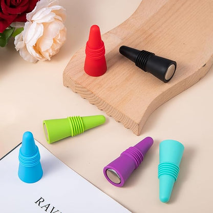 8 PCS MultiColor Silicone Wine Stoppers with Threaded Seal Ring and Stainless Top - Suitable for Wine and Beverage Bottles - Keeping Wine or Beverage Fresh