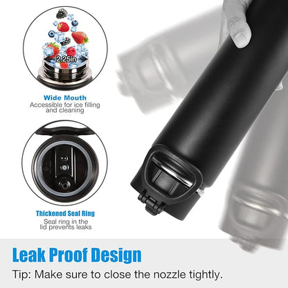 Volhoply 24oz Insulated Water Bottle With Straw Bulk 8 Pack,Metal Wide Mouth Water Bottles With Handle Lid Keep Cold,Reusable Double Wall Thermos,Powder Coated Sport Bottle For Holder(Black,8 Count)