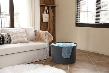 24" x 24" x 17" Max Size Large Cotton Rope Basket, Extra Large Storage Basket, Woven Laundry Hamper, Cloth Storage Bin, for Blankets Clothes Towels Pillows in Living Room, All Dark Grey