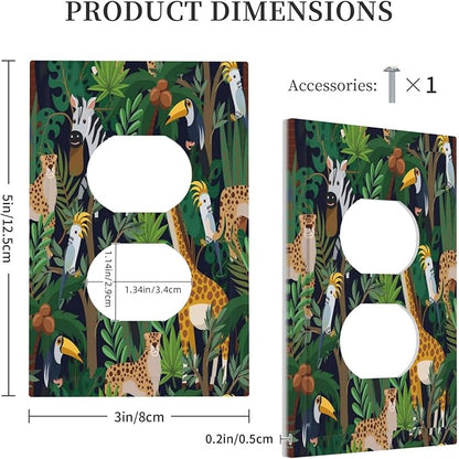 Cartoon Animal Zebra Leopard Giraffe Bird Leaf Single Duplex Wall Plate Covers Nursery Light Switch Cover 1 Gang Outlet Plate Decorative Electrical Receptacle Art Faceplate Switchplate for Kidroom