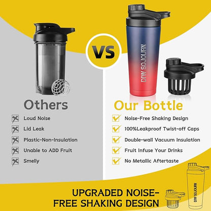 24 oz Shaker Bottle,Stainless Steel Shaker Bottle with Noise-Free Design,Insulated Metal Shakers Bottles Cup for Protein Mixes and Pre Workout,Gym Shaker Bottle (Dark Rainbow)