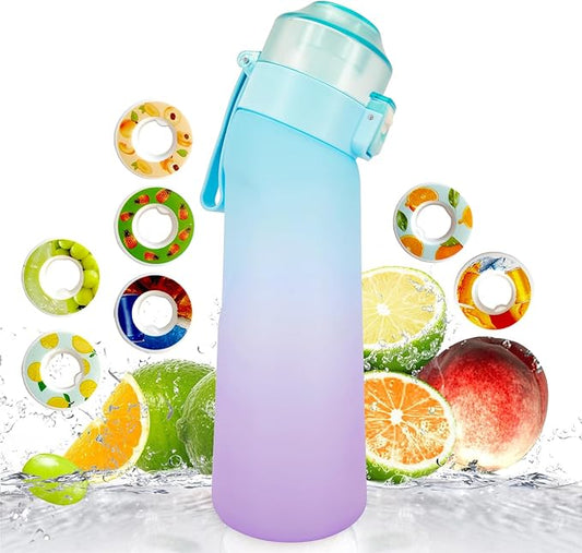 Air Water Bottle,650ML Scent Water Cup with 7 Flavour Pods,Leak Proof Sports Water Cup with Straw Suitable for Outdoor Sports,Kids Gifts (Blue Purple)
