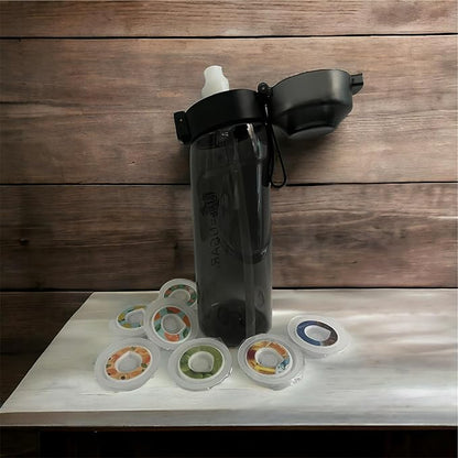 Air Water Bottle with Flavor Pods, 650ml, Workout Water Bottle, BPA Free Water Bottle, with 7 Water Bottle Flavor Pods, Sports Water Bottle Suitable for Outdoor sports, Gym, Gift (Black, 650 ml)