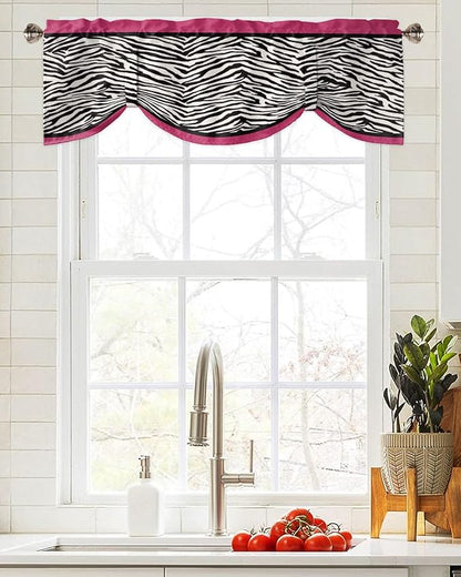 Animal Zebra Print Blackout Tie Up Valance Curtains for Kitchen Windows Black White Pink Window Toppers Balloon Shades for Living Room/Bathroom/Bedroom,1 Panel,54" X 18"