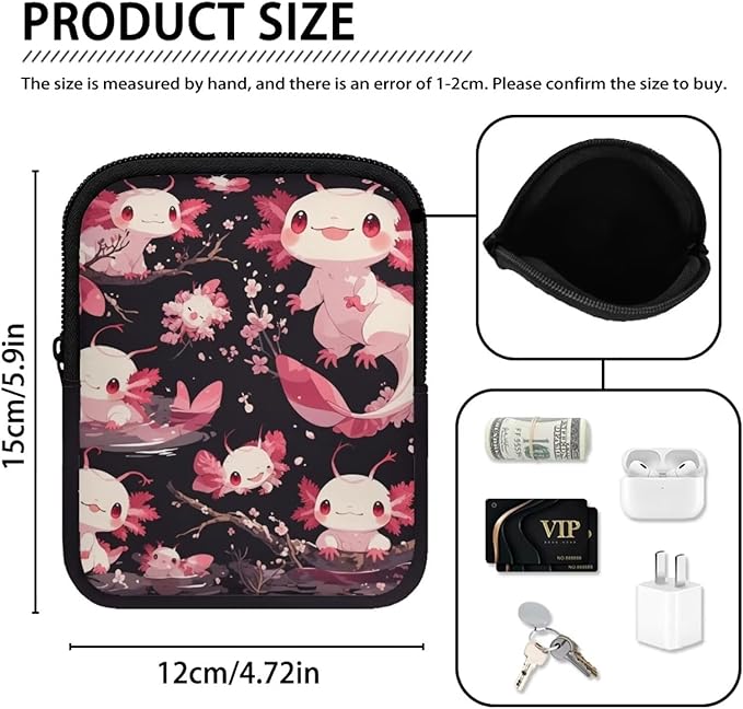 Axolotl Cherry Blossom Stanley Cup Pouch with Adjustable Strap Water Bottle Storage Bag 20oz-40oz IceFlow Tumbler Pouch for Stanley Accessories