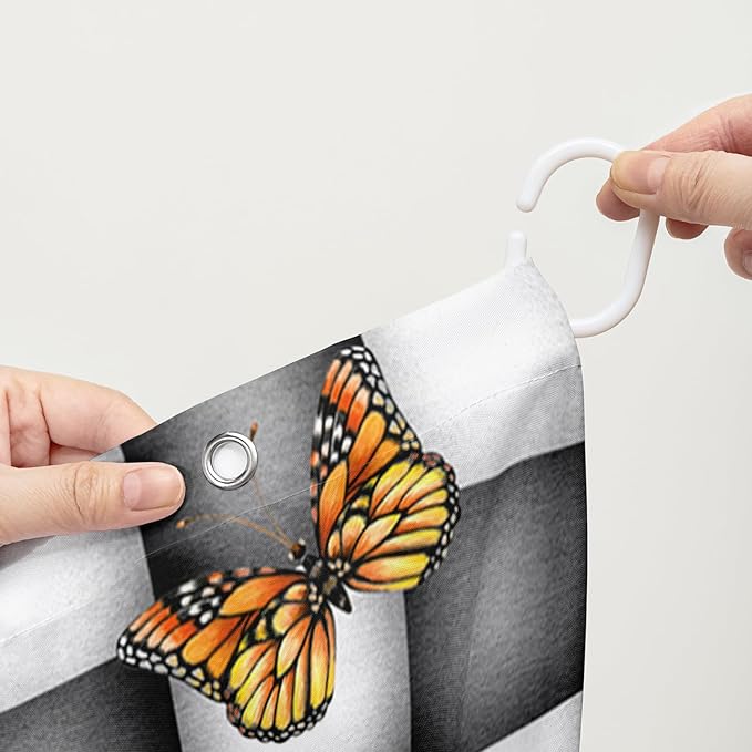 AILONEN Sunflower Shower Curtain for Bath Curtain,Black and White Grid Butterfly Bath Curtain,Garden Flower Yellow Floral Waterproof Shower Curtain 60" W x 72" H