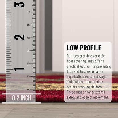 Ottomanson Machine Washable Trellis Design Non-Slip Rubberback 2x7 Modern Runner Rug for Hallway, Kitchen, Living Room, Bedroom, 1'10" x 7', Red Trellis