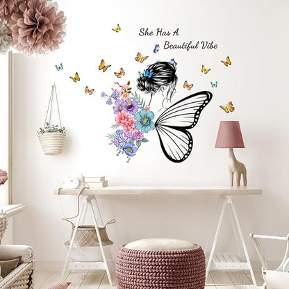 Butterfly Girl Wall Decals, Colorful Butterflies with Motivational Lettering Quotes Wall Stickers for Girls Baby Nursery Bedroom Playroom Vinyl Murals