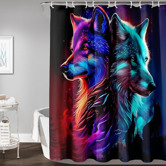 AILONEN Wolf Shower Curtain,Evening Howling Wolf Bath Curtain for Bathroom Decor,Wildlife Shower Curtain for Teens,Polyester Waterproof with 12 Plastic Hooks 72" W*72" H