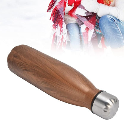 Thermal Flask, Water Bottles Durable Stainless Steel Double Wall Easy to for Camping Hiking Travel for School Outdoor Sports(Wood Grain)