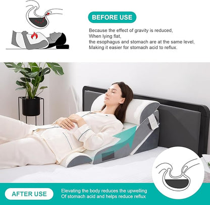 4PCS Bed Wedge Pillow for Sleeping or Back Pain Relief, Post Surgery Memory Foam Orthopedic Wedge Pillows for Back, Leg and Knee Support, Adjustable Bed Pillow