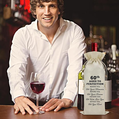 60th Birthday Gifts Wine Bag 60 Year Old Birthday Gifts for Mom Dad Happy 60th Anniversary Decorations Wine Bottle Storage Bag Birthday Gifts for Sister Turning 60 Wine Bottle Decoration Bag