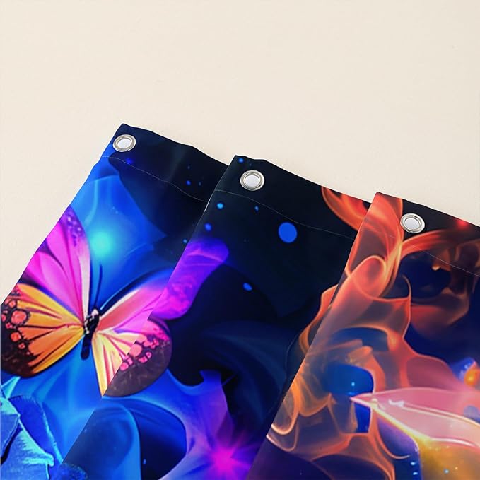 AILONEN Sugar Skull Shower Curtain,Blue Rose Flower Skull Bath Curtain,3D Printed Fire Skull Waterproof Curtain,Galaxy Butterfly Shower Curtain for Bathroom 72" W x 84" H