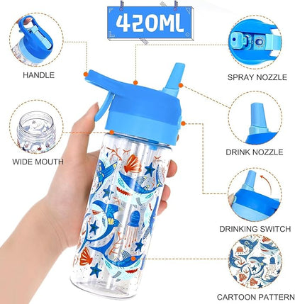 Kids Water Bottle with Spray Mist, 420ml Portable Kids Spray Drinking Bottle for Boys Girls School Cool Down and Hydrate