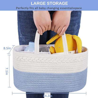 ABenkle Baby Diaper Caddy, Nursery Storage Bin and Car Organizer for Diapers Wipes, Cotton Rope Basket Changing Table Caddy