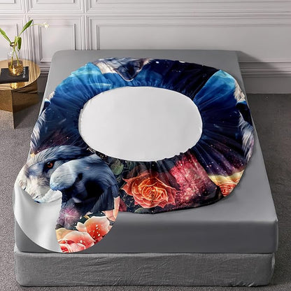 AILONEN Wolf Fitted Sheet Set Queen Size, Red Floral Flower and Wolves Animals Bed Sheet Set,3 Pieces Safari Wolf Bed Sheet Set for Boys Girls,1 Fitted Sheet with 2 Pillowcases