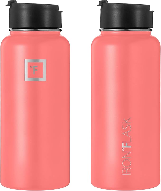 Iron Flask Sports Water Bottle - 32 Oz, 3 Lids (Straw Lid), Vacuum Insulated Stainless Steel, Hot Cold, Modern Double Walled, Simple Thermo Mug, Hydro Metal Canteen (Peach)