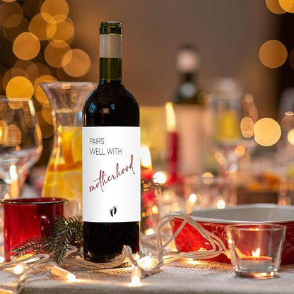 24 Pcs Funny New Mom Wine Label Pairs well with Motherhood Wine Bottle Labels New Baby Gift Wine Bottle Stickers New Mom Mother's Day Gifts for Mother Mommy