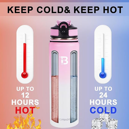 32oz Insulated Water Bottle with Straw Lid & Spout Lid & Paracord Handle, Stainless Steel Water Bottle Wide Mouth, Double Wall for Women Men Gym Fitness Outdoor