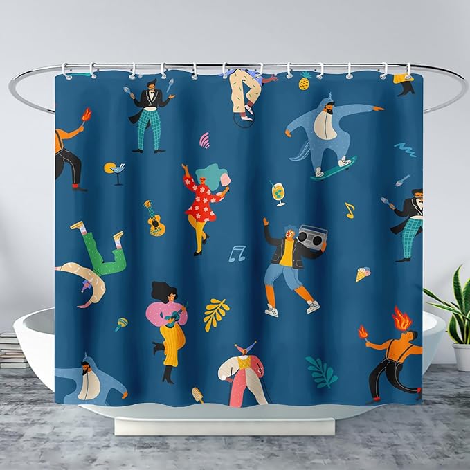 AILONEN Graffiti Cartoon Figure Music Shower Curtain,Hip Hop Graffiti Figure Music Art Bath Curtain Minimalist Bathroom Curtain 72" W*84" H Polyester Waterproof Bathroom Curtain with 12 Hooks