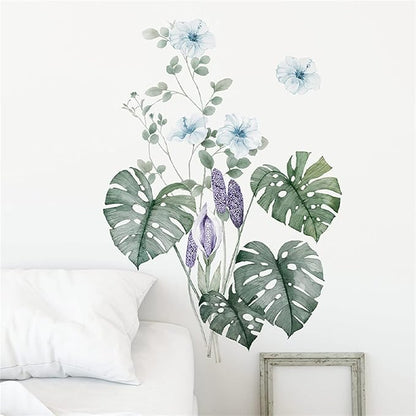 Tropical Leaf Green Leaves Wall Decals Monstera Deliciosa Liebm Palm Tree Leaf Plants Wall Stickers Bedroom Living Room TV Wall Door Decor Murals (Tropical Leaf Green 5)