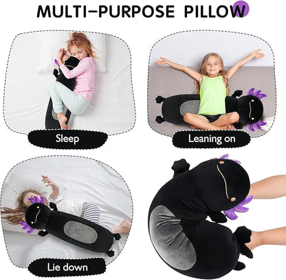 22 inch Black Axolotl Stuffed Animal, Cute Long Body Cuddle Pillow, Giant Axolotl Plushies Toy Gift for Kids, Boys Birthday