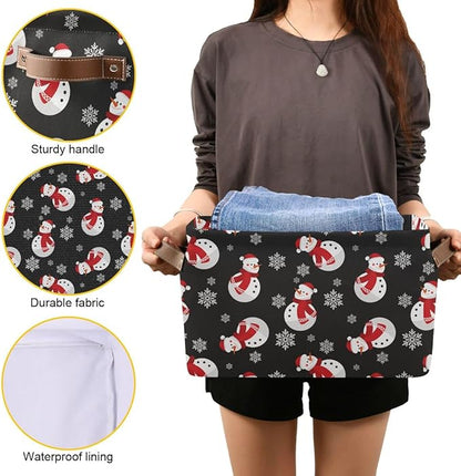 Winter Snowman Snowflake Storage Basket Fabric Laundry Baskets Christmas Holiday Xmas Decorations Storage Boxes Organizer Bag for Baby Cloth Dog Toy Book Storage Cubes Shelf Closet Bins 16×12×8