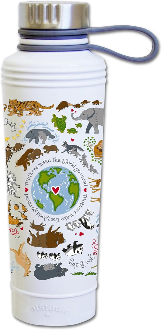 Catstudio Stainless Steel Water Bottle, Mother's Day Reusable Water Bottle, BPA Free, Triple Wall Insulation, Celebrating Moms 18oz White Metal Water Bottle, Keeps Drinks Cold for 24 Hours