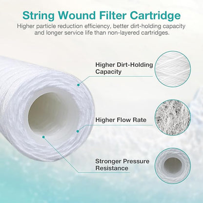5 Micron 10" x 2.5" String Wound Whole House Water Filter Cartridge for Well Water, SimPure Sediment Filter Replacement for Housing DB1025 AP110 (4 Pack)
