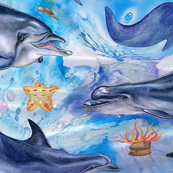 AILONEN Cute Cartoon Whale Shower Curtain,Kawaii Marine Animal Whale Bathroom Curtain for Kids Girls Boys,Blue Tie Dye Bath Curtain Set,Seaweed Fabric Shower Curtains for Bathroom, 72" W*96" H