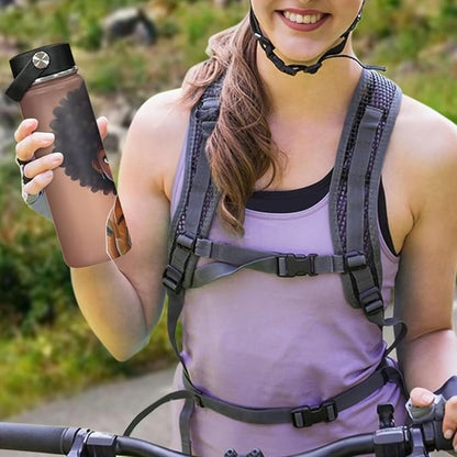 African Stainless Steel Water Bottle with Handle Vacuum Insulated Water Bottles 20 oz Metal Flask Afro American Travel Cup Coffee Mug Wide Mouth Bottle Leak Proof Reusable