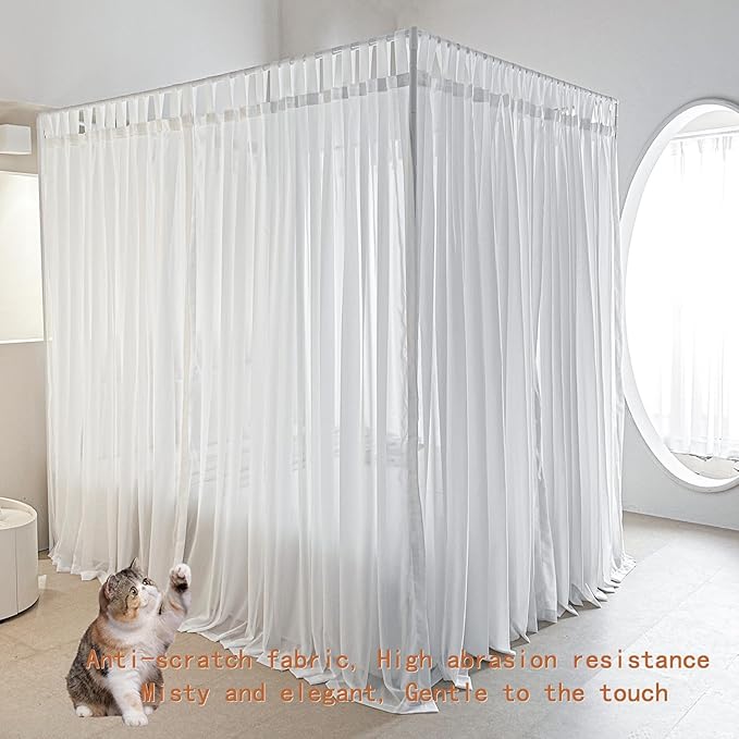 AIKASY Canopy Bed Board with Top and Self-Adhesive Velcro Strips, White Gauze Princess Bed Canopy Curtain Tent, Creating a Romantic Atmosphere in The Room（Full/Queen，White）