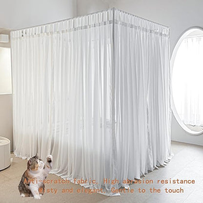 AIKASY Canopy Bed Board with Top and Self-Adhesive Velcro Strips, White Gauze Princess Bed Canopy Curtain Tent, Creating a Romantic Atmosphere in The Room（Full/Queen，White）