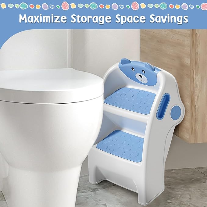 Toddler Step Stool for Bathroom Sink and Potty Training Durable Anti-Slip,Anti-Tip A-Frame,10-Second Assembly, 2-Step Potty Stool with Wide Steps,CPC Certified for Safe and Kids Easy Hand Washing