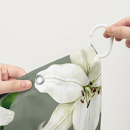 AILONEN Flower Shower Curtain, Vintage Garden Lilies Theme Waterproof Fabric Shower Curtain Set,Green Spring Flowers Bathroom Decor for Teen Girls Women,72" W*84" H