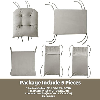 5 PCS Velvet Glider Rocker Replacement Cushions with Side Storage Pocket, Thickened & Supportive Cushions Set for Indoor Nursery Rocking Chair, Khaki