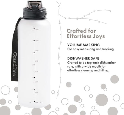 GRANDTIES Sports Tritan Plastic Water Bottle with Straw, Removable – Leakproof BPA Free Dishwasher Safe Travel Water Bottle with Strap for Gym, Outdoor, Fitness (Frosted Snowy White, 52oz (1.5L))